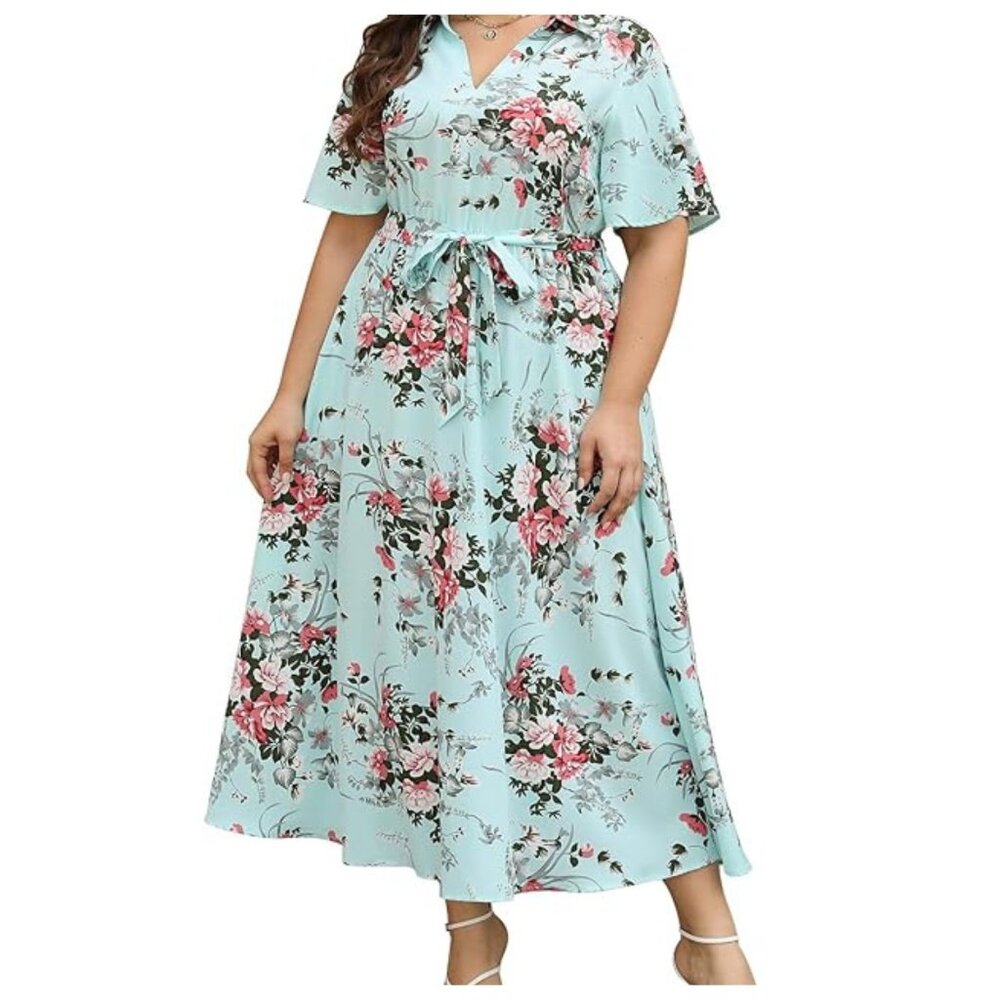 KELUUMMI Women Maxi Dress/Summer Floral Party Dress Sz: 16 Light Green Floral